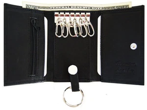 GENUINE LEATHER MEN'S KEYS Zip Coin Holder Wallet Case 6 + 1 Key Ring 4 Colors - Picture 1 of 23