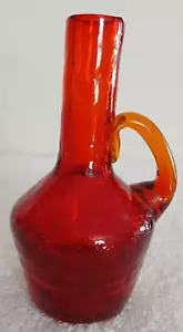 Vaso bottiglia brocca crepitante vetro soffiato rosso alto 5,3" vintage - Foto 1 di 24