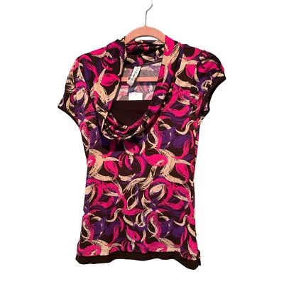 Top L.A Azul Para Mujer M Marrón Rosa Estampado Poliéster Elastizado Manga Larga Con Capucha Foto 1 de 4