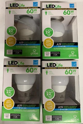 Globe 60W LED Non-Dimmable 300° Beam Spread 810 Lumens Soft White 4 Pack - Image 1 of 4
