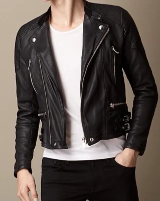 Chaqueta de motociclista Burberry Brit negra de cuero de cordero lavado talla S Foto 1 de 4