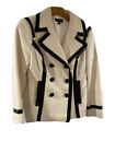 bebe Peacoat 100% Wool Size XS Ivory & black Patent Leather Front Pockets