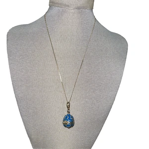 Blue Enamel Egg Pendant Locket with Gold Tone S-Chain Necklace Unbranded - Picture 1 of 9