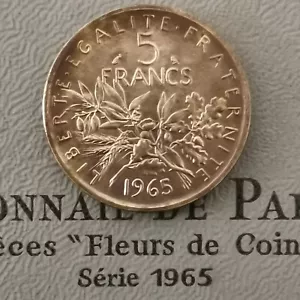 5 FRANCS SEMEUSE 1965 ARGENT 835‰ FDC ISSUE DU COFFRET / PATINE / UNC / FRANCE - Picture 1 of 2