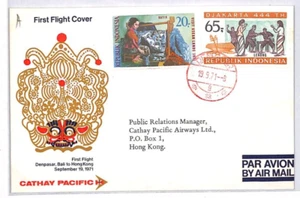 INDONESIA/HONG KONG Air Mail Cover CATHAY PACIFIC FIRST FLIGHT BALI 1971 YR248 - Picture 1 of 10