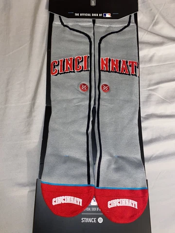 STANCE MLB Crew Socks Cincinnati Reds Away Jersey Large L Gray Red Black Cover