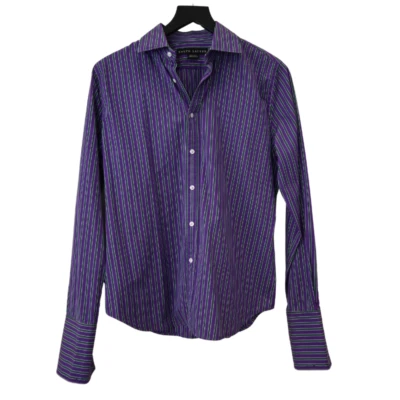 Ralph Lauren Button Down Shirt Size 10 Purple Green Striped Long Sleeve Top - Image 1 of 4