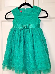 Girls Dress 6 Princess Faith Green Bow Bling Petticoats Christmas Church Party - Picture 1 of 12