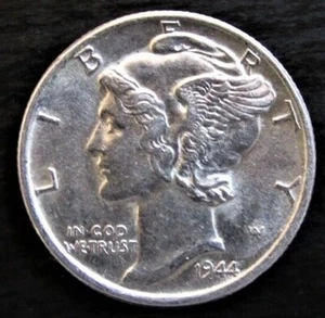 1944 P Mercury Dime Brilliant Uncirculated 90% Silver Coin Gem BU - Picture 1 of 2