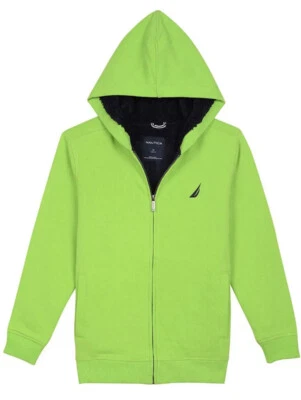 Nautica Boys Size 4 Expedition Sherpa Lined Fleece Full Zip Hoodie Jacket Lime - Image 1 of 4