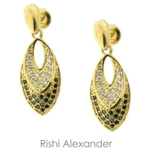 18k Gold Filled Black and White CZ Teardrop Earrings - Picture 1 of 2