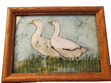 Framed BATIK ARTWORK  of GEESE  by PHYLLIS HUGHES Vintage 1985