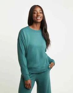Hanes Sweatshirt Originals French Terry Crewneck Women Relaxed Fit Fleece Cactus - Picture 1 of 6