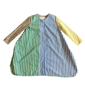 Entireworld Patchwork Button-Down Shirt Dress Pockets Stripe Size Small Women's - Picture 1 of 12