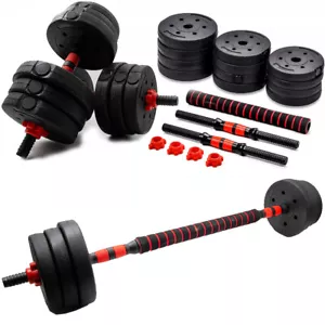 Zestaw 2w1 Hantle Hantle bitumiczne Hantle krótkie 2x10kg i sztanga 20kg Ciężarki - Zdjęcie 1 z 13
