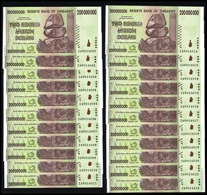 22 x 200 Million Dollars Zimbabwe Banknotes ZA Replacement Star Consecutive UNC - Picture 1 of 3