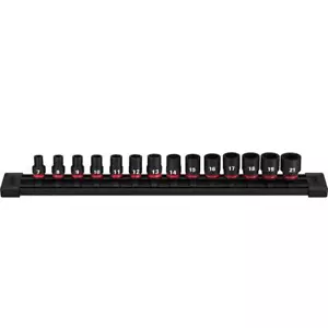 Milwaukee SHOCKWAVE Impact Socket Set 3/8"Drive 6-Point Metric w/Rail (14-Piece) - Picture 1 of 7