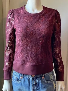 NEU Worthington burgundisches Spitzenhemd Bluse Langarm Größe Small Fall - Bild 1 von 4