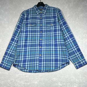 J Crew Shirt Mens Large Blue Plaid Flannel Button Down Sporting Goods Classic - Picture 1 of 12