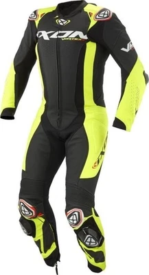 1PC Motorcycle Leather Race Suit Black/Neon Yellow Riding Gear Track Racing Suit - Image 1 of 4