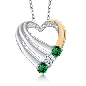 925 Silver and 10K Yellow Gold Nano Emerald and Moissanite and White Lab Grown - Picture 1 of 7