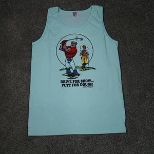 Vintage lustiges Golf Druck Tank Top Jerzees Shirt Erwachsene Herren Large Aqua hergestellt in den USA - Bild 1 von 10