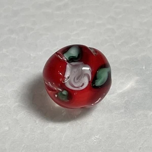 Vintage Paperweight Glass Button Red With White Flower Metal Shank 123-22 - Picture 1 of 6