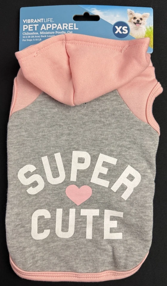 Vibrant Life Pet Hoodie XS Super Cute Gray/Pink 5-10 Lbs ~ Dog or Cat - Image 1 of 4