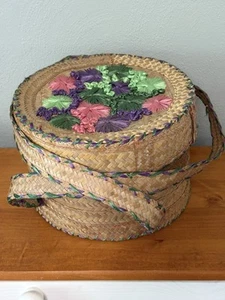 Vintage Woven Wicker Staw Rattan Basket Bag Handbag Boho Ethnic Cottage Tote - Picture 1 of 15