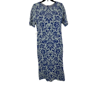 NWT JS Collections Women's Midi Sheath Dress Blue Lace Zip Size 8 Lined - Image 1 of 4