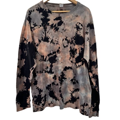 Camiseta hecha a mano Tie Dye manga larga mujer M Artística Hipster púrpura negro blanqueador Foto 1 de 4