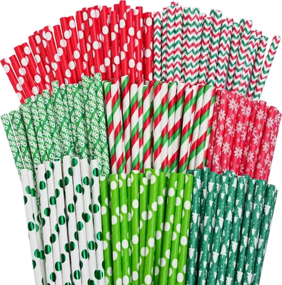 200件装圣诞纸吸管一次性圣诞吸管派对用品8件套  — 第 1/4 张图片