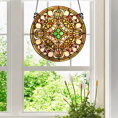 - Panel de ventana de vitral estilo Tiffany Tree of Life (KP122N), sol amarillo... Foto 1 de 3