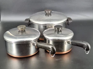 Revere Ware Copper Clad Bottom 6 Piece Set Pots Lids 4.5/2/1.5 Qt Clinton IL USA - Picture 1 of 23