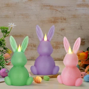 Vela sin llama de conejito de Pascua de 3 piezas, vela LED tallada en cera real, perfumada 3 colores... - Imagen 1 de 8