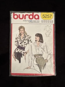 VTG Burda Pattern 5257 Top W/Shoulder Pads US Size 10-20 Women Long/Short Sleeve - Picture 1 of 2