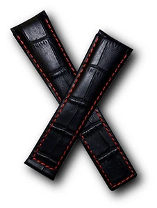 Black alligator-style band with red stitching to fit TAG Heuer Targa Florio - Bild 1 von 1
