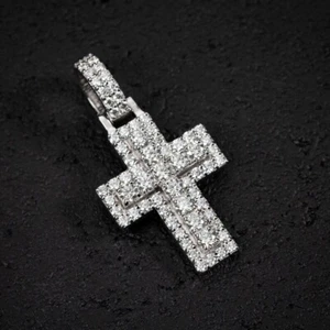 2.00ct white lab created diamond religious cross pendant 14k white gold plated - Picture 1 of 5