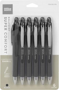Retractable Ballpoint Pens, Medium Point 1.0Mm, Black Barrel, Black Ink, Pack of - Picture 1 of 12