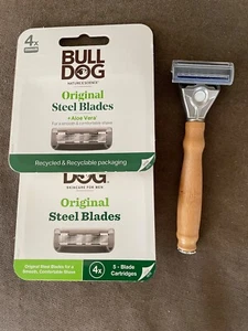 BULLDOG Original Bamboo Razor Handle & 9X- 5 Blade Cartridges total - Picture 1 of 1