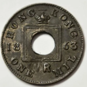 1863 Hong Kong Victorian 1 Mil Coin, Royal Mint, Circulated, First Year of Issue - Picture 1 of 2