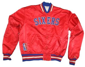 Vintage 90s Philadelphia Sixers 76ers Starter Satin Jacket Spellout NBA Size XL - Picture 1 of 10