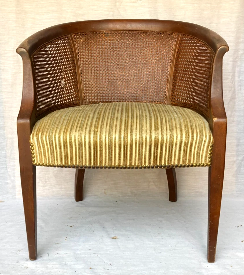 Antiguo sillón tapizado con respaldo de caña de madera maciza de colección - ¡Raro! Foto 1 de 4