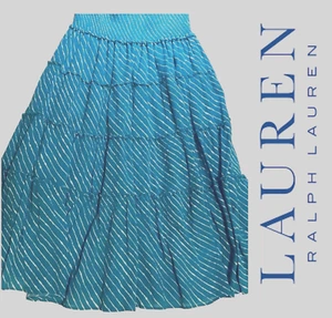 Lauren Ralph Lauren Skirt Women’s Medium Tiered Maxi Smocked Stripe Beach Resort - Picture 1 of 11
