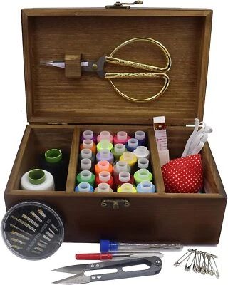 Sewing Kit Box Basket Wooden Hand Home Sewing Repair Tool Kit  Universal Sew Kit - image 1 of 4