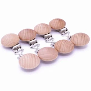10pcs 30mm 1.18" Natural Wood Pacifier Holder Round Beech Metal Teether Wooden - Picture 1 of 8