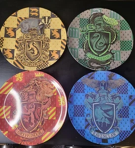 4 Harry Potter 10" Melamine Dinner Plates Hogwarts Mythical Crests of Houses - Picture 1 of 5