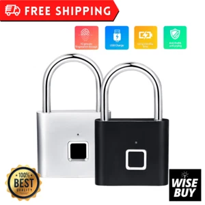 Schwarz Silber Schlüssellos USB Wiederaufladbar Türschloss Fingerabdruck Smart Vorhängeschloss - Bild 1 von 11