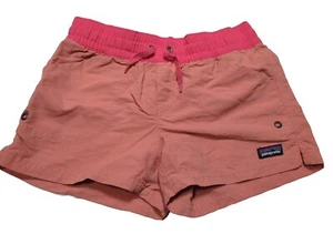 Patagonia Baggies Shorts Girls Medium Pink Orange/Salmon Outdoor Stretch Pull On - Picture 1 of 9