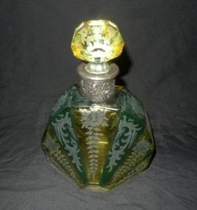 Antique German Etched Decanter With Sterling Silver Collar Beautiful Piece - Picture 1 of 13